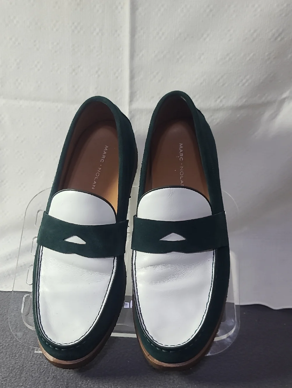 Marc Nolan Men's Green & White Leather Loafers Sz.10